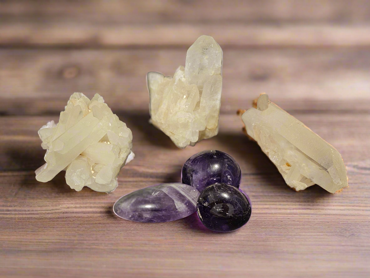 Tumbled Amethyst with Raw Quartz cluster