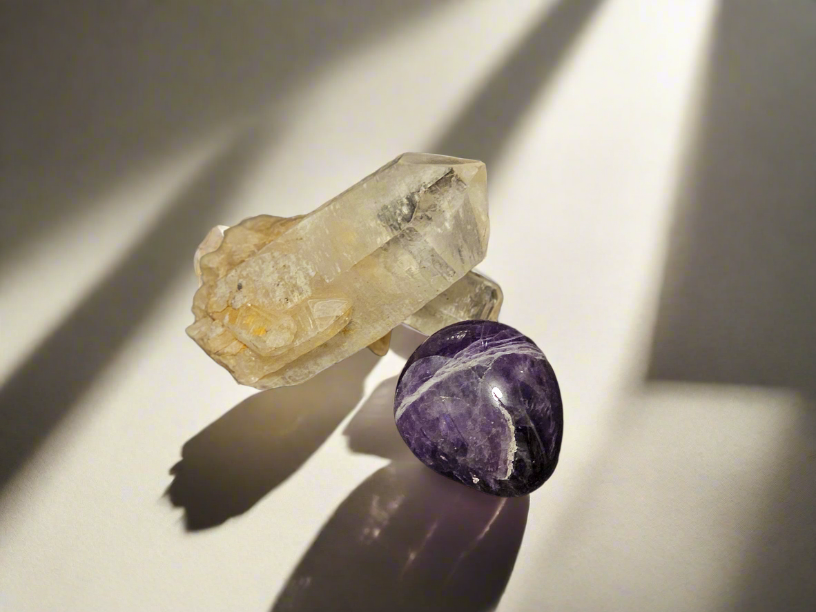 Tumbled Amethyst with Raw Quartz cluster